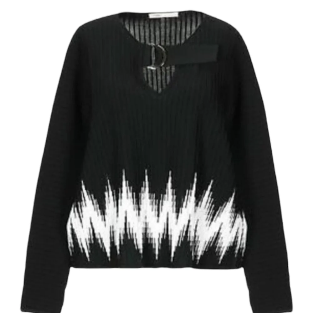Maje Black Sweater Martha Zigzag Keyhole Size Medium